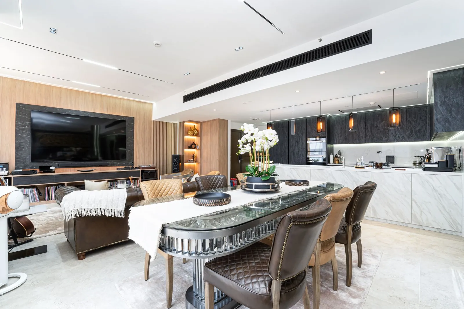 Completed open-plan kitchen and dining interior