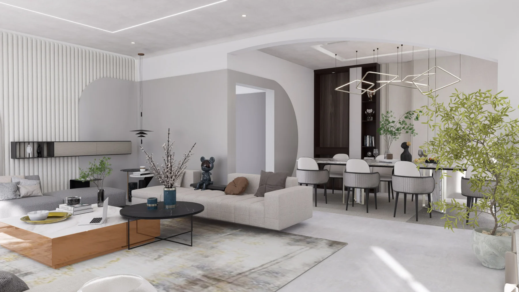 Contemporary villa living and dining concept