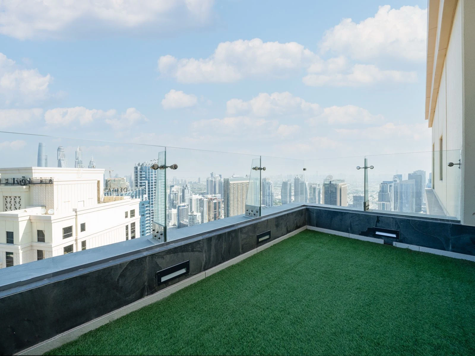 Private terrace with panoramic Dubai skyline view